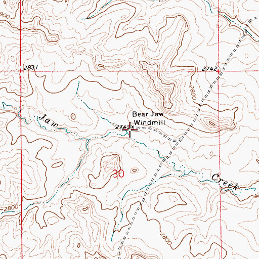Topographic Map of Bear Jaw Windmill, MT