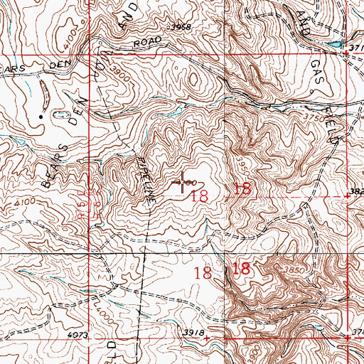 Topographic Map of Bears Den Oil and Gas Field, MT