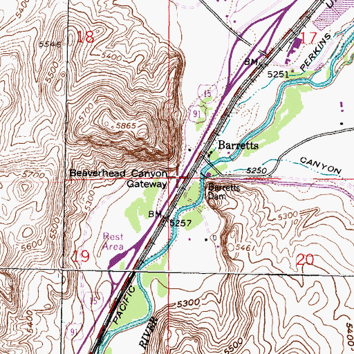 Topographic Map of Beaverhead Canyon Gateway, MT