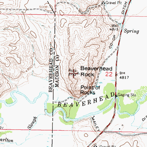 Topographic Map of Beaverhead Rock, MT