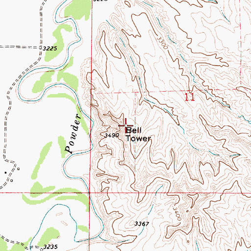 Topographic Map of Bell Tower, MT