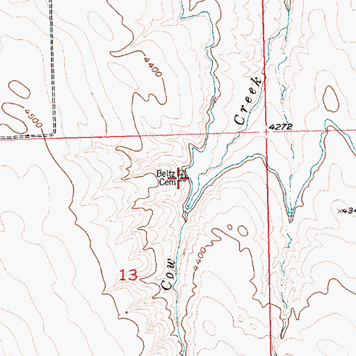 Topographic Map of Beltz Cemetery, MT