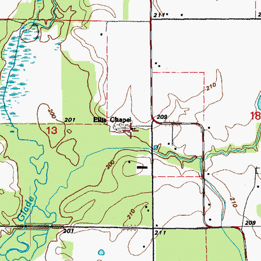 Topographic Map of Ellis Chapel United Methodist Church, AR