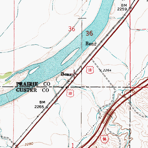 Topographic Map of Benz, MT