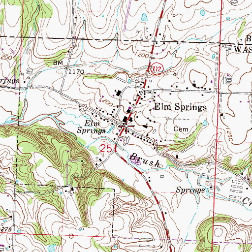Topographic Map of Elm Springs, AR