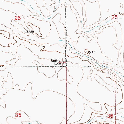 Topographic Map of Bethel Cemetery, MT