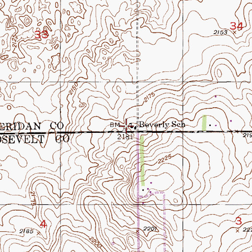 Topographic Map of Beverly School, MT