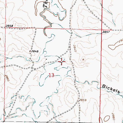 Topographic Map of Bickels Coulee, MT