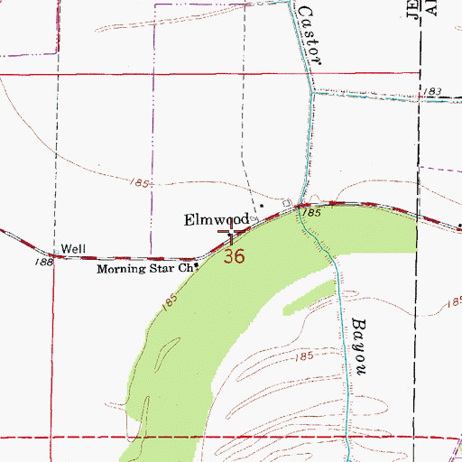 Topographic Map of Elmwood, AR