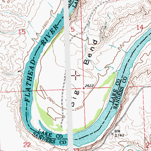 Topographic Map of Big Bend, MT