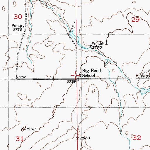 Topographic Map of Big Bend School (historical), MT