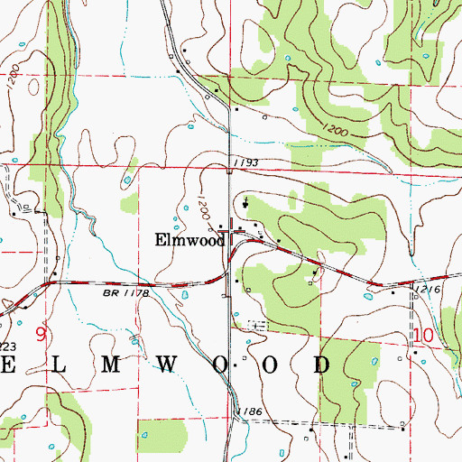 Topographic Map of Elmwood, AR