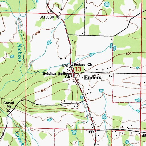 Topographic Map of Enders, AR