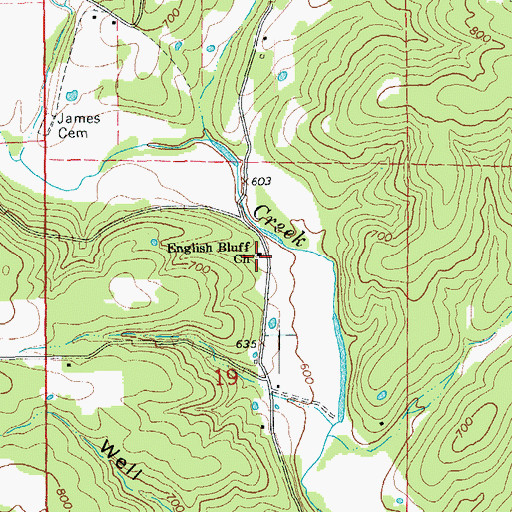 Topographic Map of English Bluff Church of Christ, AR