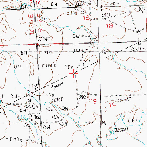 Topographic Map of Big Wall Oil Field, MT