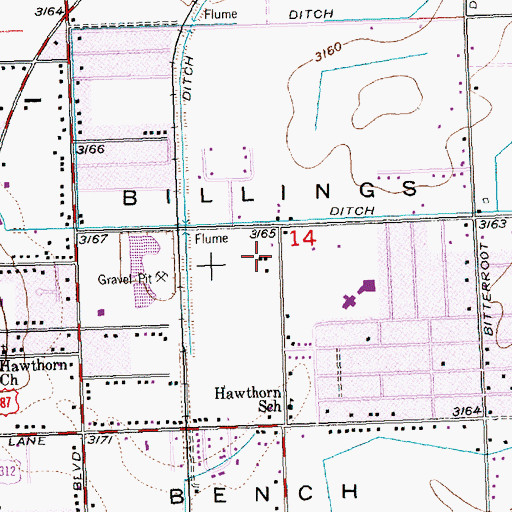 Topographic Map of Billings Bench, MT