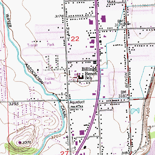 Topographic Map of Billings Bench School, MT