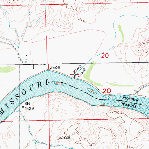Topographic Map of Birch Creek, MT