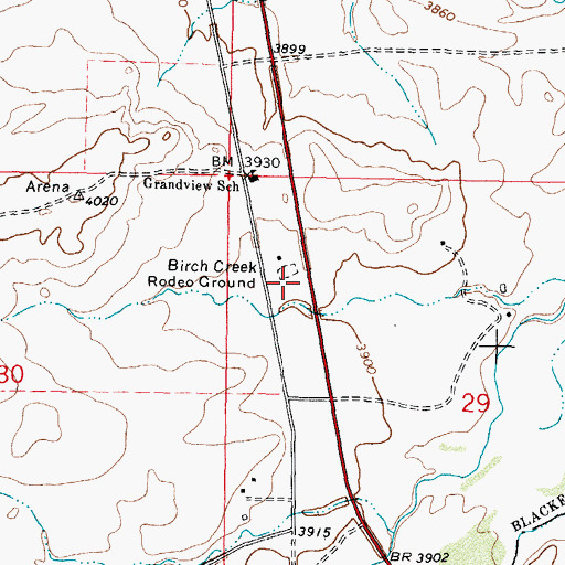 Topographic Map of Birch Creek Rodeo Ground, MT