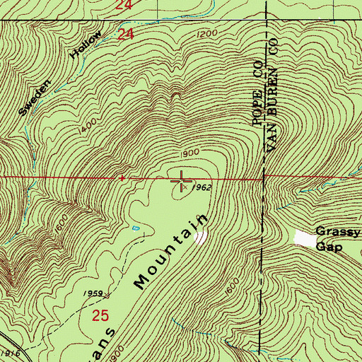 Topographic Map of Evans Mountain, AR