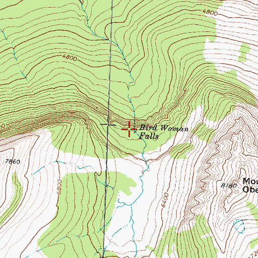 Topographic Map of Bird Woman Falls, MT