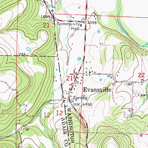 Topographic Map of Evansville, AR