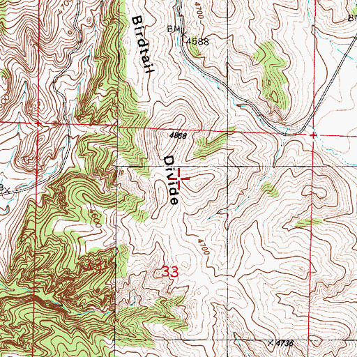 Topographic Map of Birdtail Divide, MT