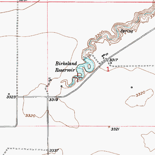 Topographic Map of Birkeland Reservoir, MT