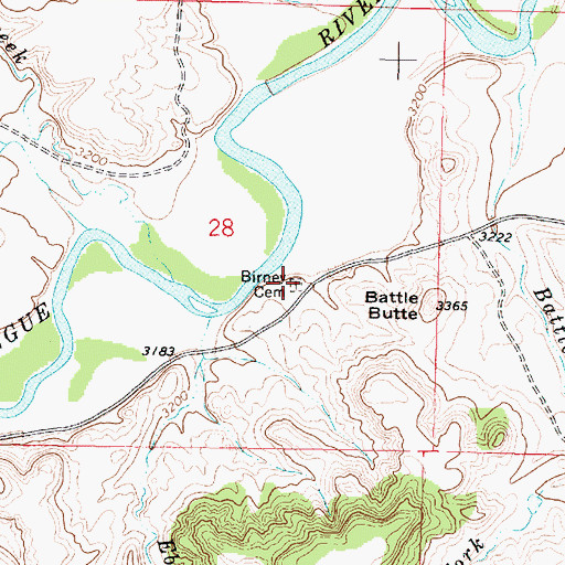 Topographic Map of Birney Cemetery, MT