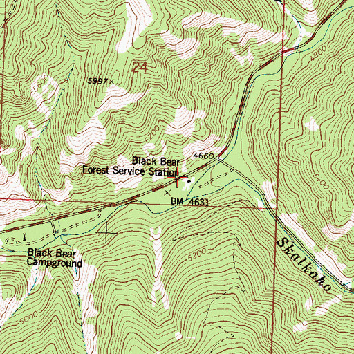 Topographic Map of Black Bear Forest Service Station, MT