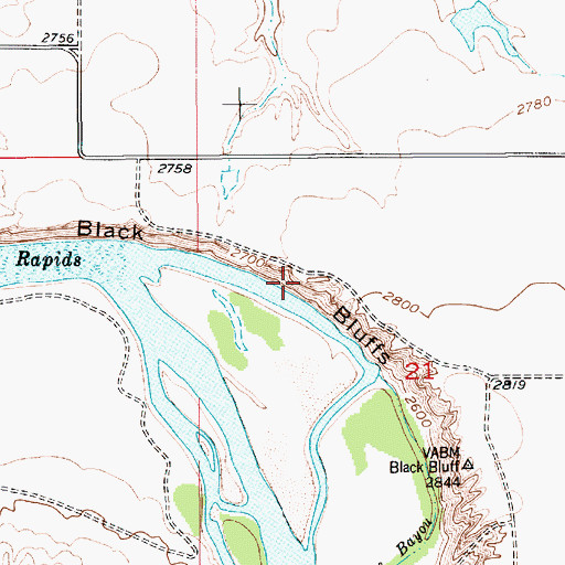 Topographic Map of Black Bluffs, MT