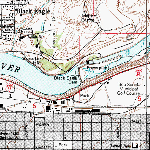 Topographic Map of Black Eagle Dam, MT
