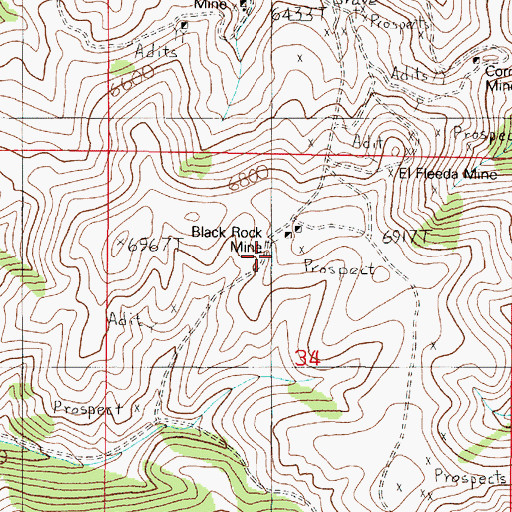 Topographic Map of Black Rock Mine, MT