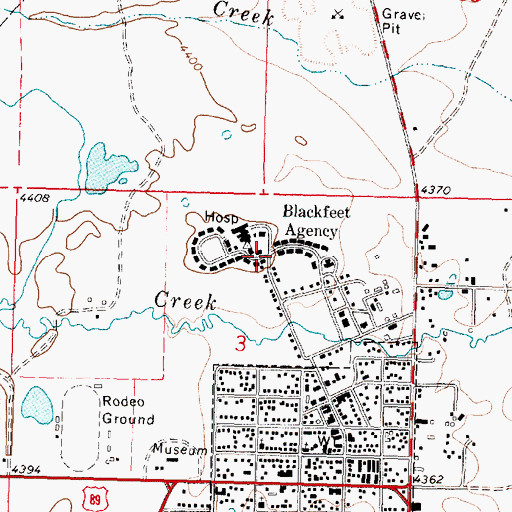 Topographic Map of Blackfeet Agency, MT