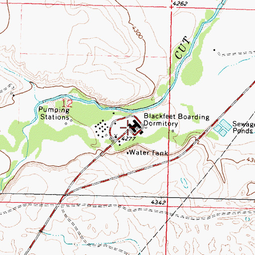Topographic Map of Blackfeet Boarding Dormitory, MT