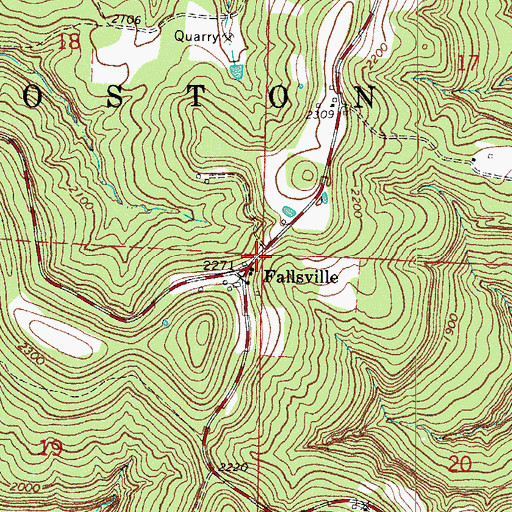 Topographic Map of Fallsville, AR