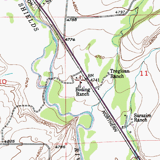 Topographic Map of Boding Ranch, MT