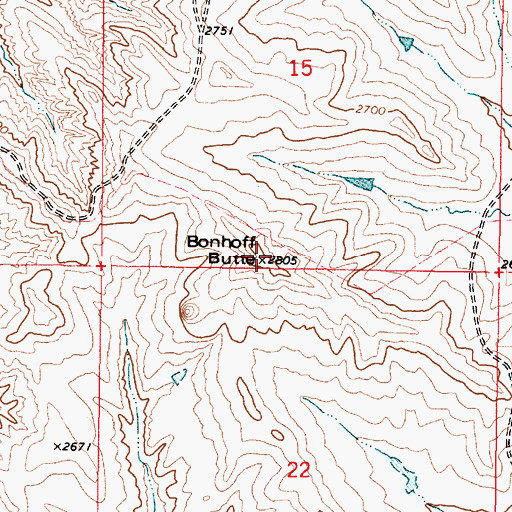 Topographic Map of Bonhoff Butte, MT