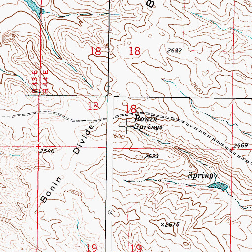 Topographic Map of Bonin Springs, MT