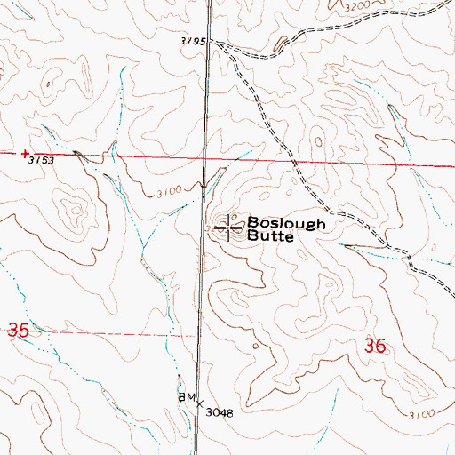 Topographic Map of Boslough Butte, MT