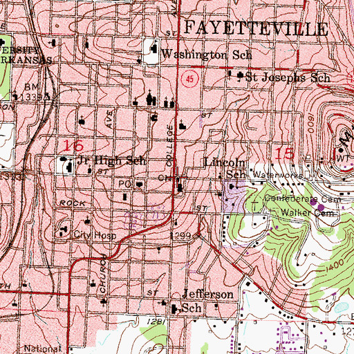 Topographic Map of Fayetteville, AR