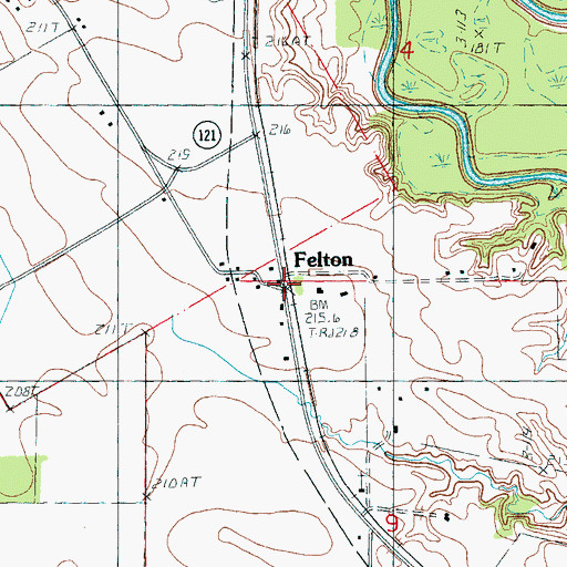 Topographic Map of Felton, AR