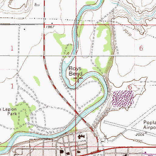 Topographic Map of Boys Bend, MT