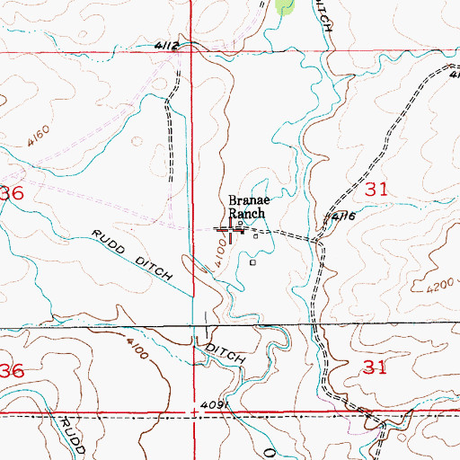 Topographic Map of Branae Ranch, MT