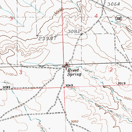 Topographic Map of Breed Spring, MT