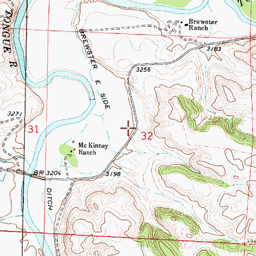 Topographic Map of Brewster E Side Ditch, MT