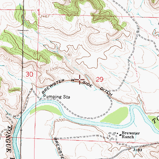 Topographic Map of Brewster W Side Ditch, MT