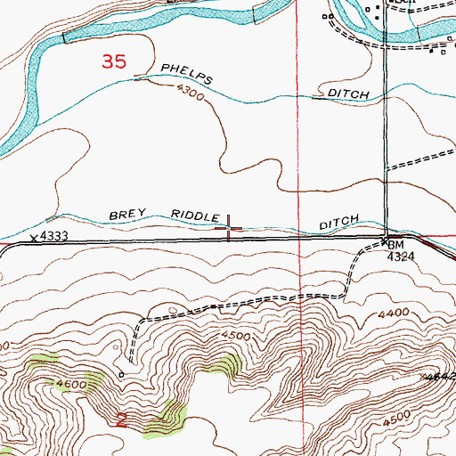 Topographic Map of Brey Riddle Ditch, MT