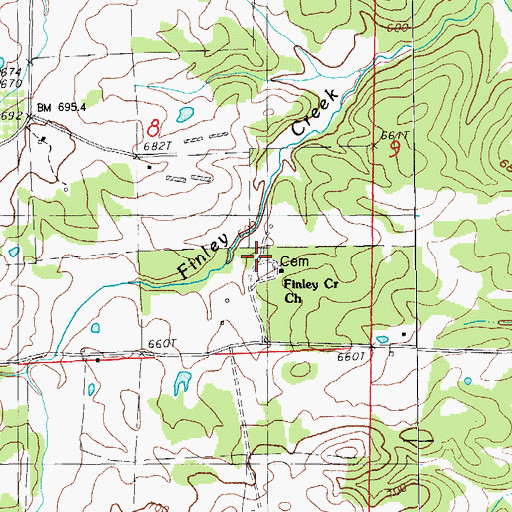 Topographic Map of Finley Creek Baptist Church, AR