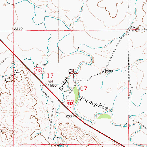 Topographic Map of Bridge Creek, MT